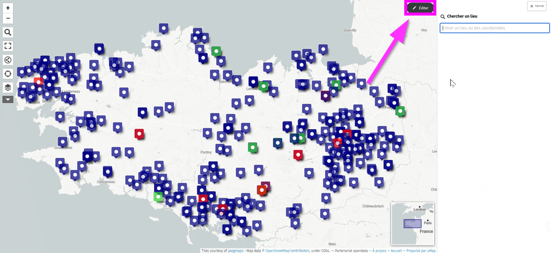 Pour ajouter un point, cliquez sur Editer pour modifier la carte