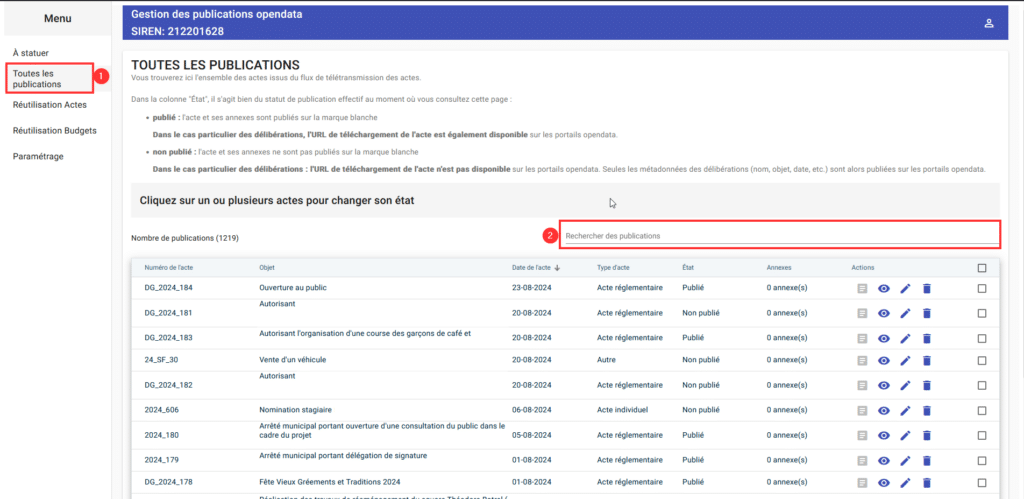 Module open data I Accès toutes les publications