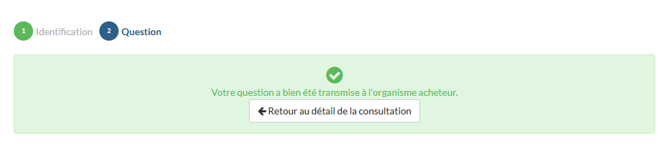 Poser une question - confirmation de l'envoi de la question