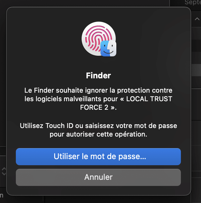 Installation de FORCE - Confirmation par mot de passe d'ignorer la protection contre les logiciels malveillants