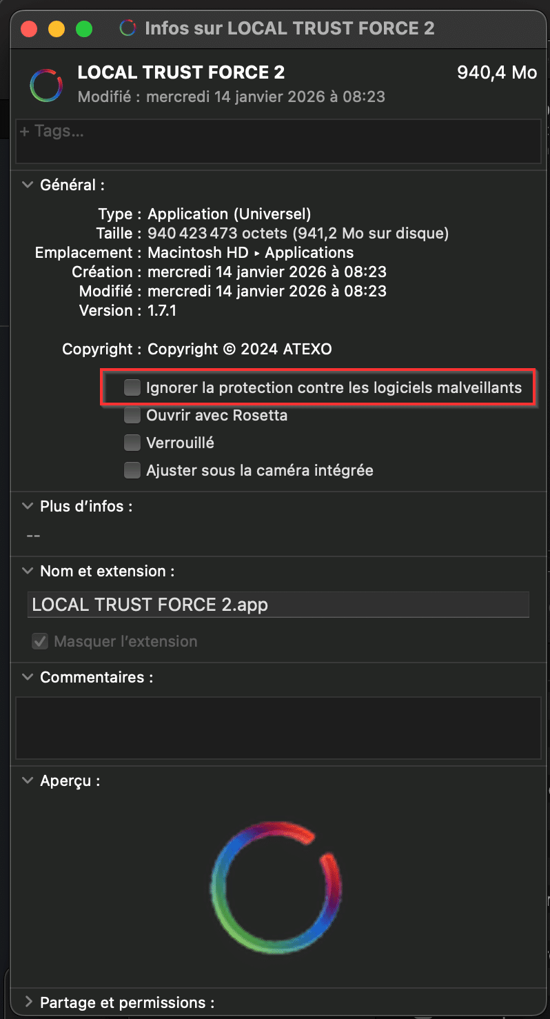 Installation de FORCE - Ignorer la protection contre les logiciels malveillants