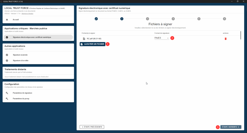 FORCE - Signature électronique, ajout des documents et sélection du format de signature