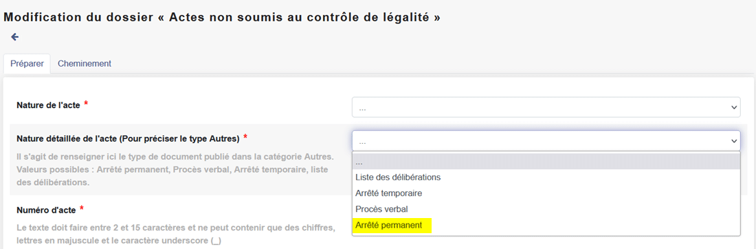 Les arrtés permanents dans le répertoire Actes non soumsi au contrôle de légalité dans Pastell