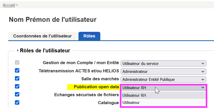 Visualisation des rôles liés au comptes utilisateurs