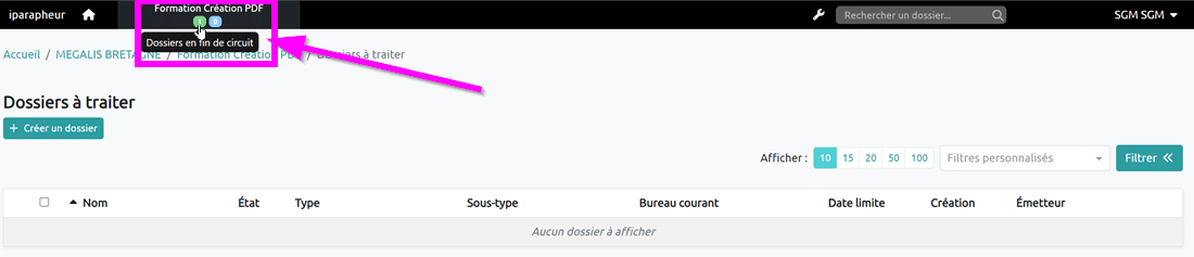 Cliquez en haut sur les chiffres de couleur sous le nom de votre bureau