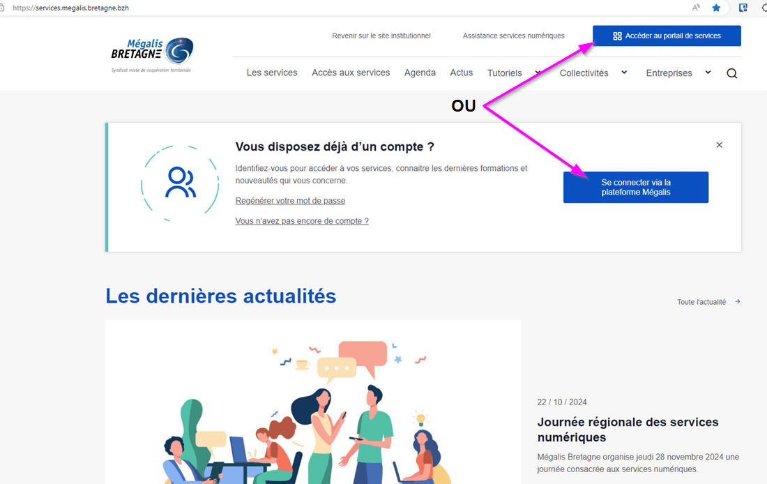 Cliquez en haut du site internet sur Accéder au portail de services.