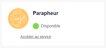 Pavé rectangulaire avec pastille logo du service, nom du service et lien accéder au service