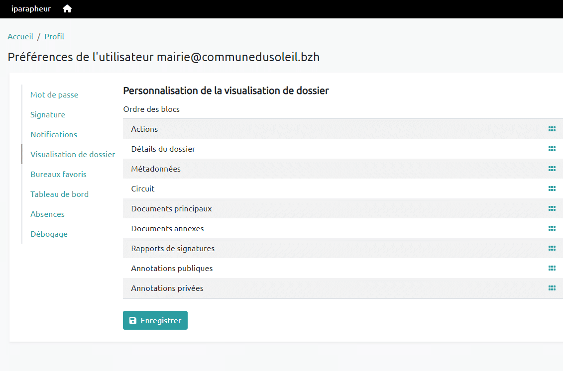 4ème menu : Personnalisation de la visualisation de dossier