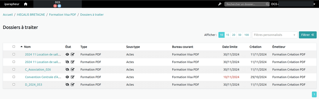 On arrive directement sur le dossier ou sur la liste 